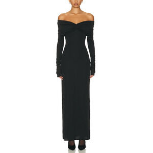 Off-Shoulder Long Sleeve Black Maxi Dress